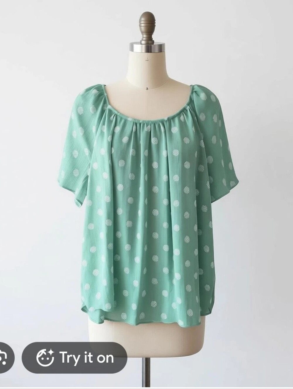 LC Lauren Conrad Green Polka Dot Peasant Top Size L